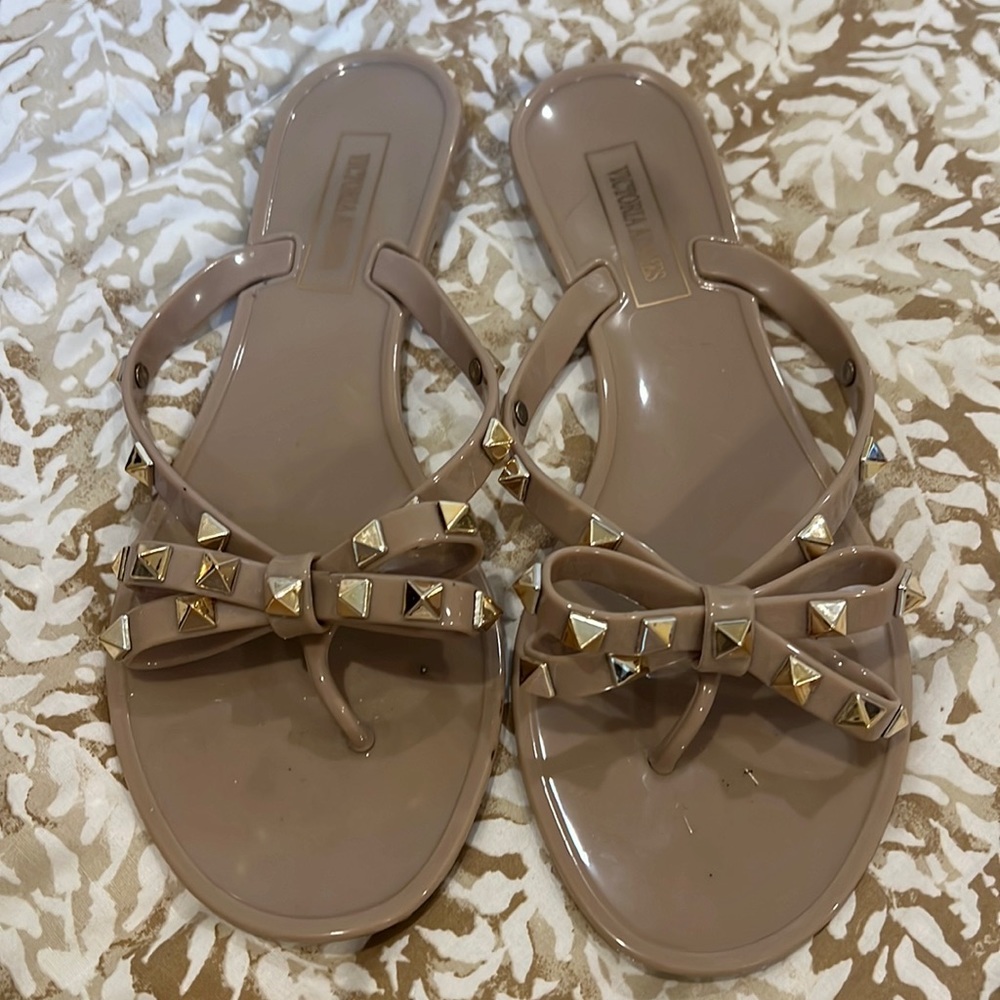 Victoria Adam’s gold studded sandals